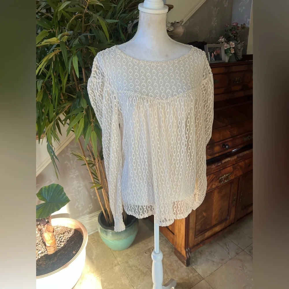 Zara ladies, sheer lace, long sleeve top very good condition Small. Oversized